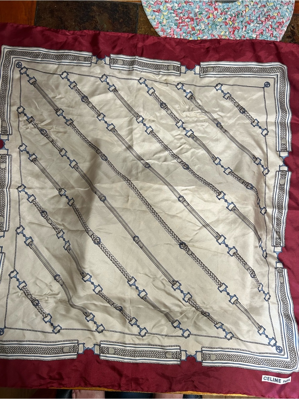 Celine Vintage Silk Scarf in equestrian Belt and Chain Print.